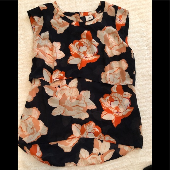Cabi Blossom Navy Blue & Orange Floral Print-Sz Small Business Casual Stretchy - Picture 2 of 7